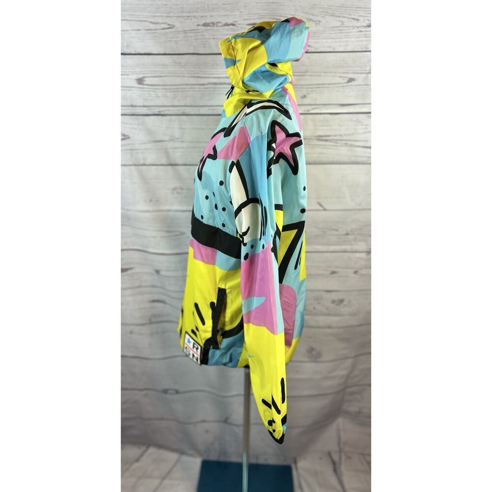 Reason Windbreaker Jacket Womens S 90s Print Colorblock Hooded 1/4 Zip - Picture 5 of 7